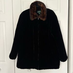 Lauren Ralph Lauren Black Velvet Jacket with Faux Fur Collar